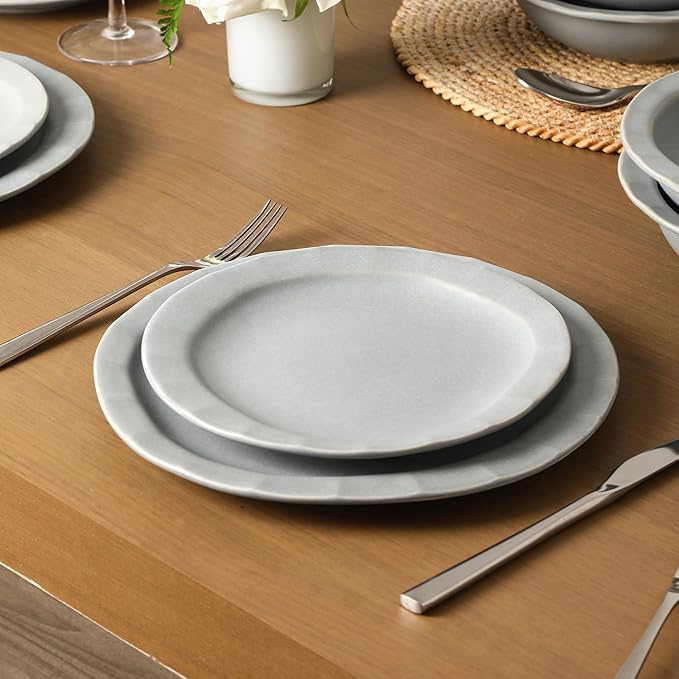 Stone Lain Oasis Stoneware Plate Dish Set, 4-Piece Dinner Plates - Ceramic Serving Dishes for 4 People - Microwave & Dishwasher Safe, Grey Blue