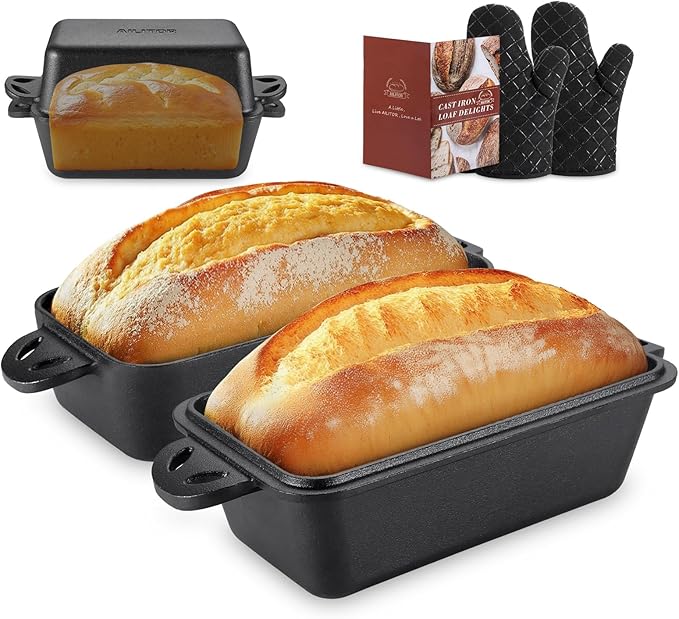 AILITOR Cast Iron Loaf Pan with Lid 9x5 Inch - Bread Baking Pans for Homemade Bread, 2 Piece Set