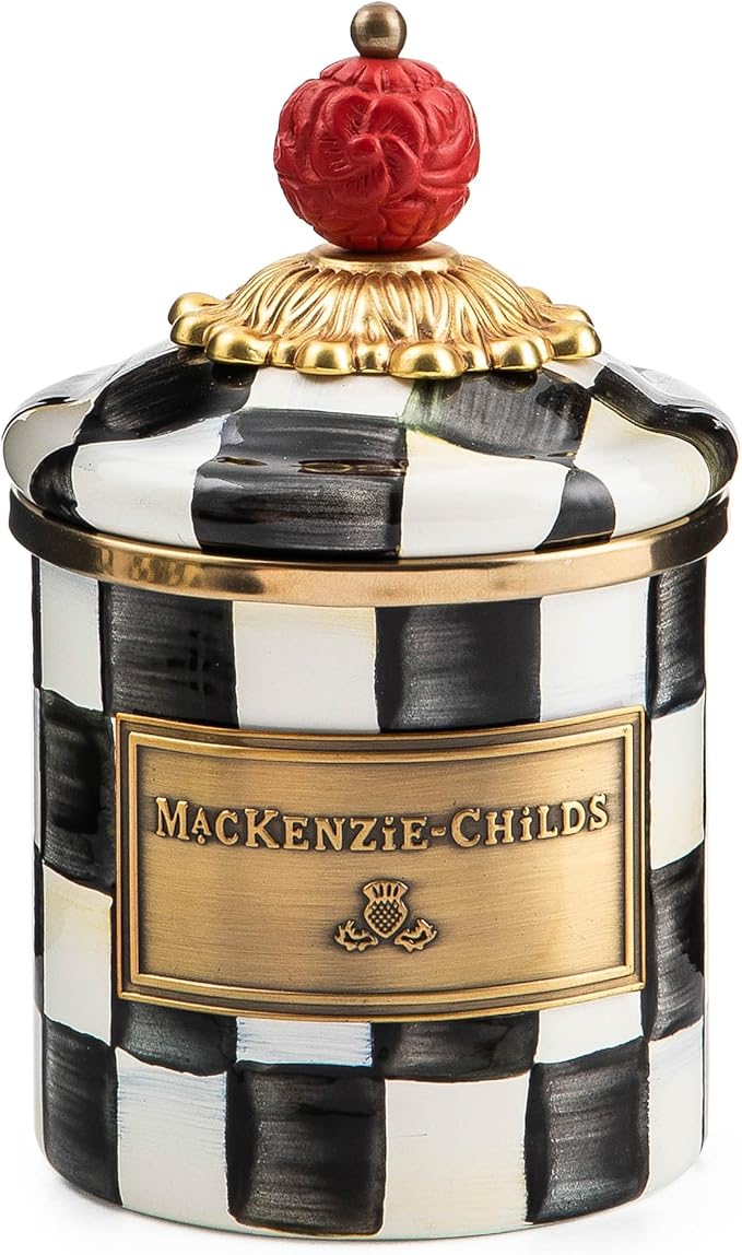 MACKENZIE-CHILDS Enamel Canister, Mini, Black-and-White Courtly Check