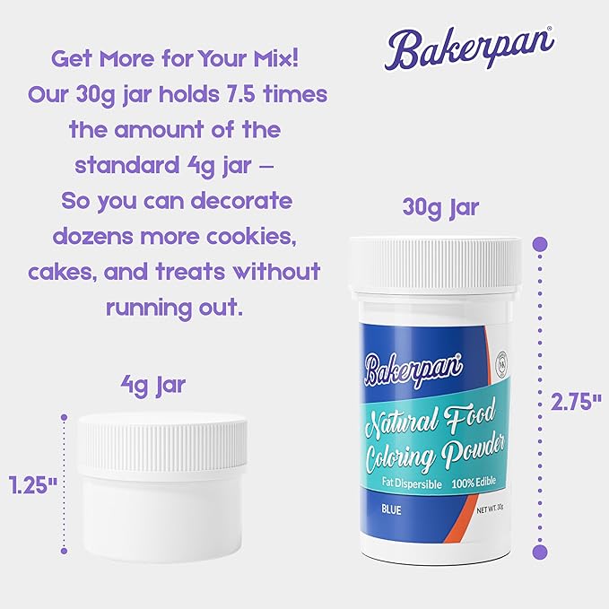 Bakerpan Blue Food Coloring Powder for Baking - 30g Oil Based, Artificial Dye-Free, Plant-Based, Kosher, Gluten-Free - For Buttercream, Chocolate, Candy & Cakes