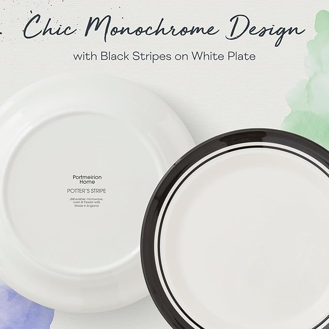 Portmeirion Potter's Stripe Dinner Plate - Black, Set of 4
