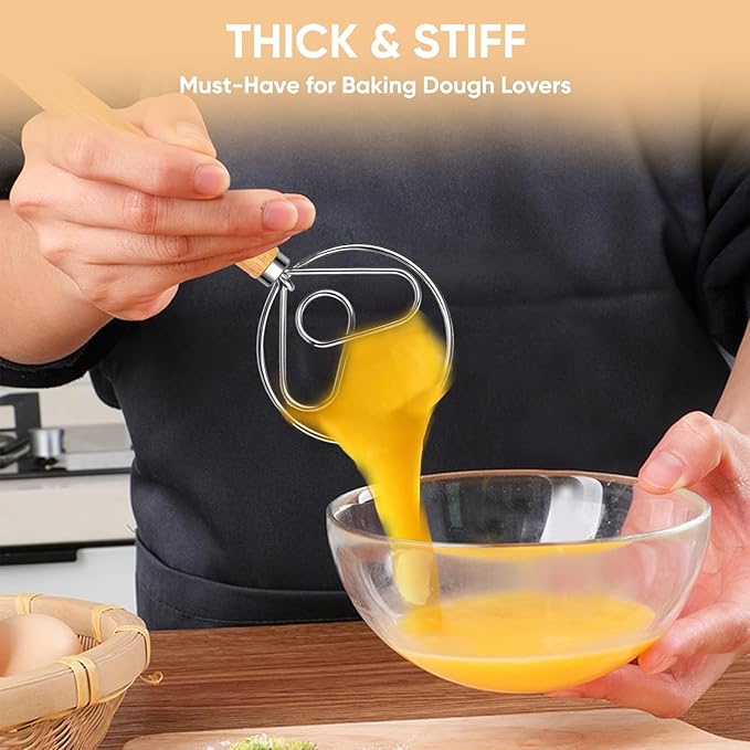 Maxjoy Danish Dough Whisk, Stainless Steel Wooden Bread Tool for Sourdough