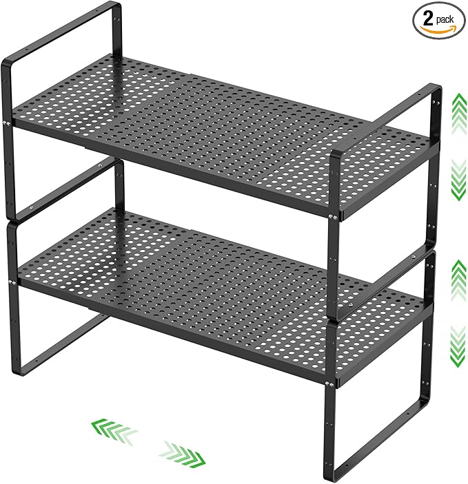SOFRON Expandable Storage Shelf, Stackable Organizer Rack, Black Large 2 PK