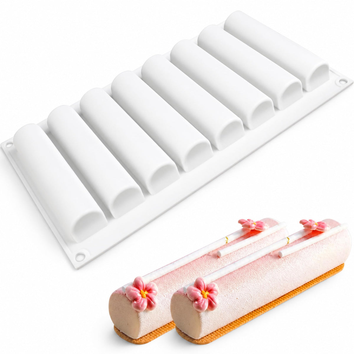OCPO Kitchen Orange Silicone Mold for Baking Mousse Cake, 8 Cavities