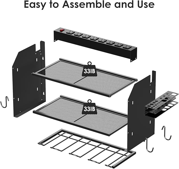 CCCEI Wall Mount Modular Tool Charging Organizer, Black, 1 Pack, 3 Tier.
