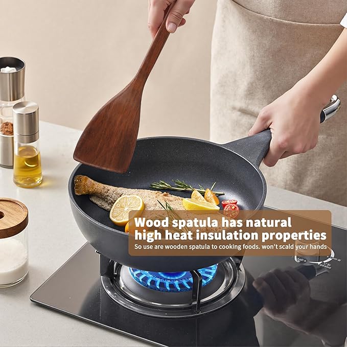 Wooden Spatula for Cooking, Long Handle Wood Spatulas for Non Stick Frying Pan, Right Hand Wood Turner for Cooking Kitchen Cookware