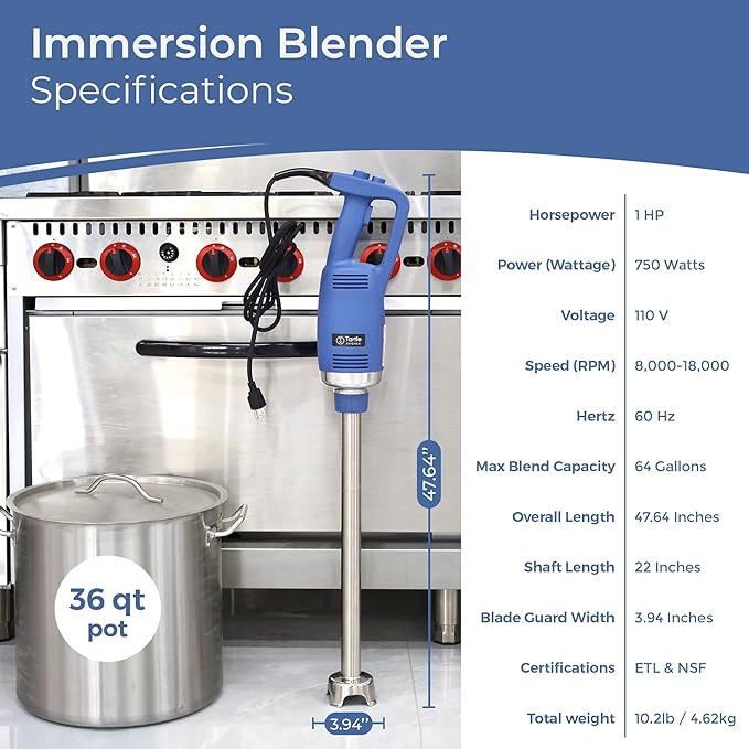 TK Commercial Immersion Blender 750W Heavy Duty for Restaurants - 22" Shaft