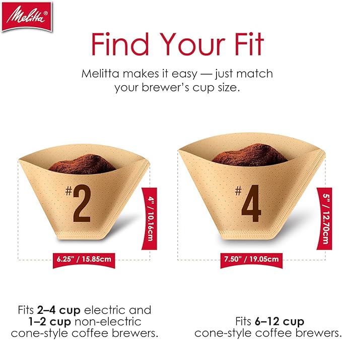 Melitta #4 Unbleached Coffee Filters, Premium, Natural Brown, Flavor Enhancing Coffee Filters for 8-12 Cup Coffee Makers, Kosher Certified, Compostable, 100 Count (Pack of 3)