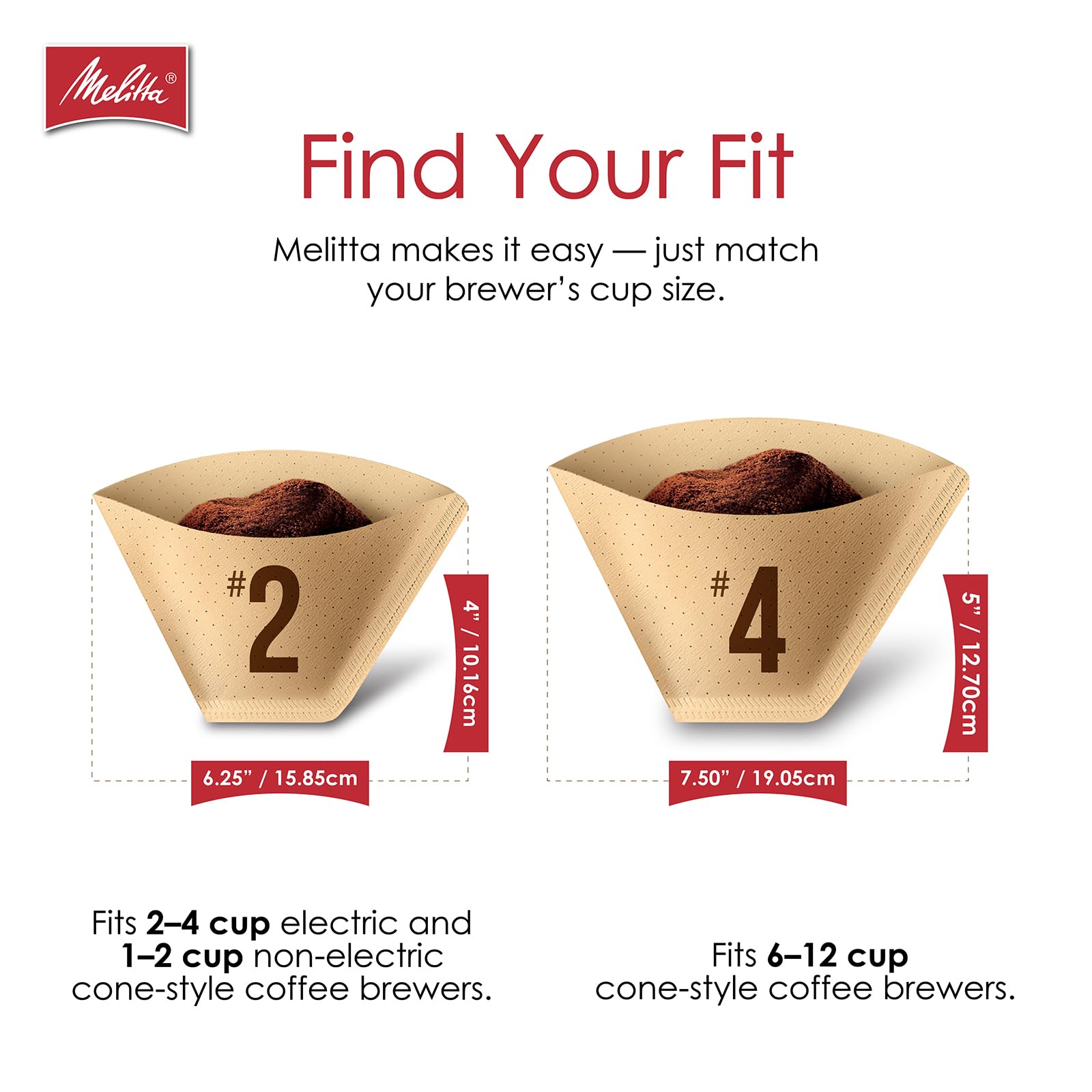Melitta #4 Unbleached Coffee Filters, Premium, Natural Brown, Flavor Enhancing Coffee Filters for 8-12 Cup Coffee Makers, Kosher Certified, Compostable, 100 Count (Pack of 6)