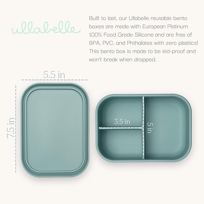 Ullabelle Kids Bento Box – 3 Compartments, Leakproof Lunch Box, BPA-Free Snack Container, Divided Lunch Box for Toddlers & Kids, Dishwasher Safe, Easy to Clean (Lilac)