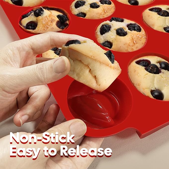 Jalopink Silicone Muffin Pan for Baking - Premium 12-Cup Nonstick Muffin Pan, Easy Release & Clean, Dishwasher Safe Muffin Tray for Perfect Cupcakes, Muffins & More.