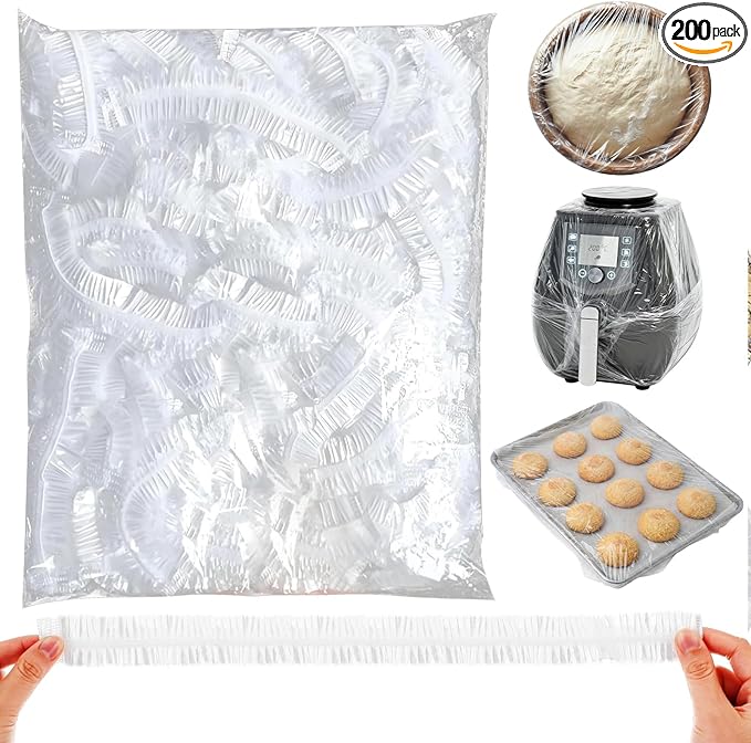 200 Extra Large Bowl Food Covers for Bread Proofing, Fits Bowls up to 30", Elastic Reusable Plastic Bowl Cover for Half Sheet Pan(24x16, 21x15, 18x13 inch) and Baking Tray/Pizza&Dough Proofing
