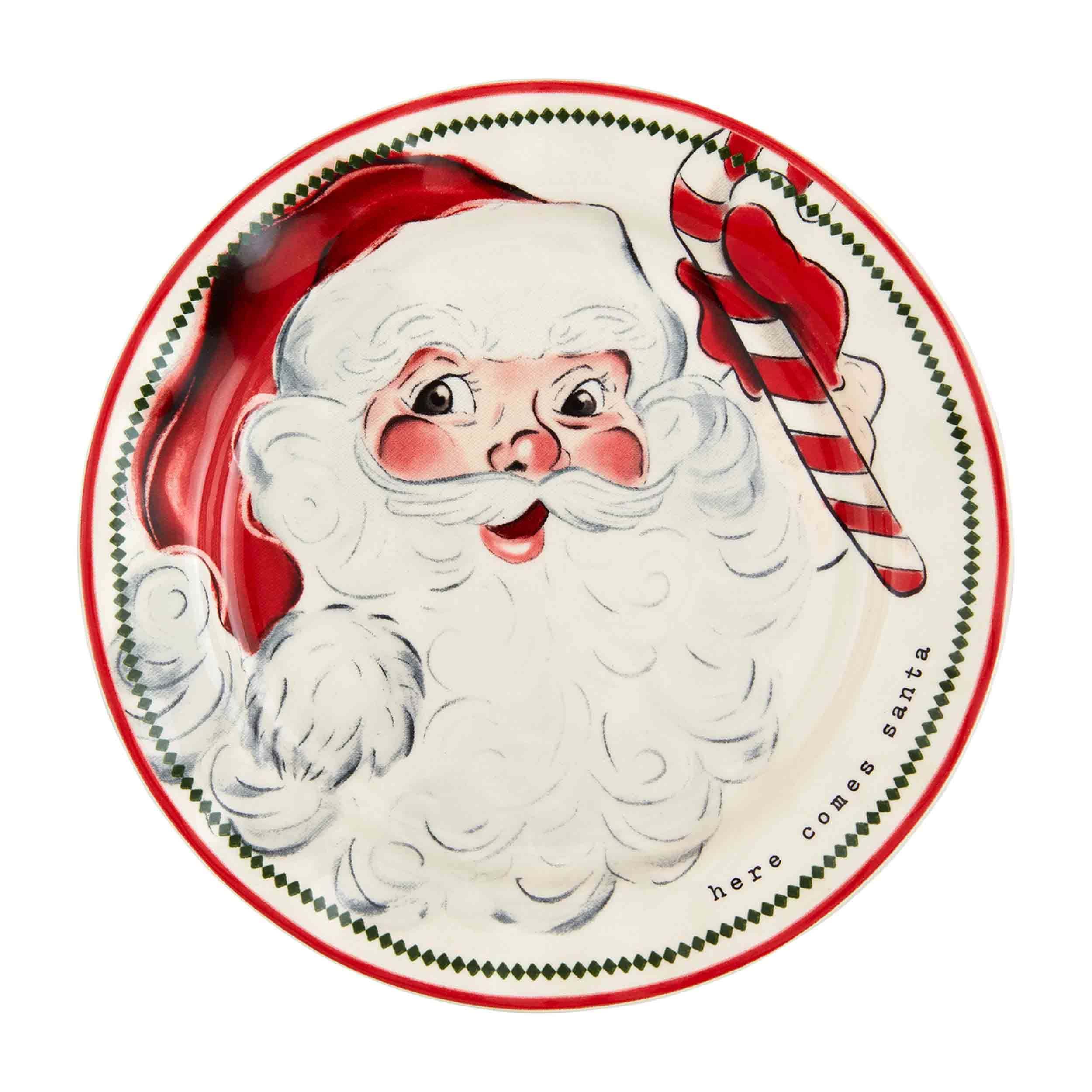 Mud Pie Santa Salad Christmas Plate, Candy Cane, 8" dia