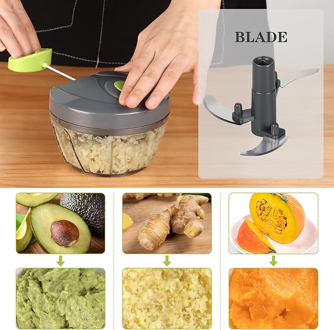 Cambom Manual Food Chopper Vegetable Cutter, Hand String Vegetable Chopper Onions Cutter for Vegetable Fruits Nuts BPA Free Food Safe Material, 500ml Gray