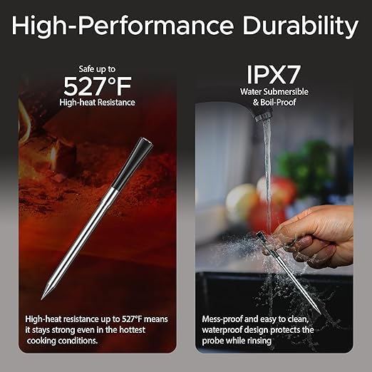 CulinaTech 750ft Wireless Meat Thermometer Long Range for Smoker, BBQ & Rotisserie, 2 Probes Smart Bluetooth Thermometer Dual Sensor Waterproof Probe with LCD Base Station Display & App Control