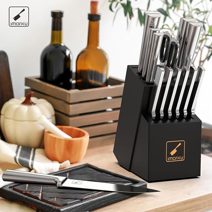 imarku Knife Set - 15PCS Kitchen Knife Set Japanese High Carbon Stainless Steel Knives Set for Kitchen, Dishwasher Safe Ultra Sharp Professional Chef Well Balance Utility Knives, Black