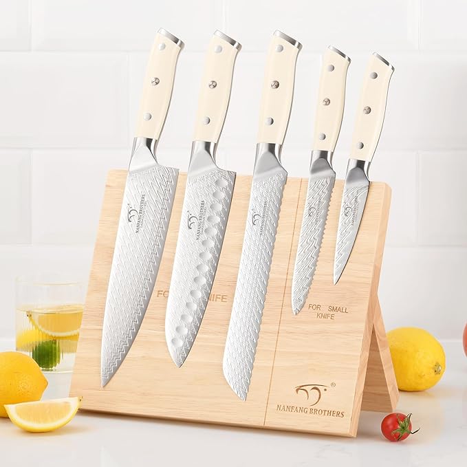NANFANG BROTHERS 6-Piece Damascus VG10 Knife Set w/Magnetic Block