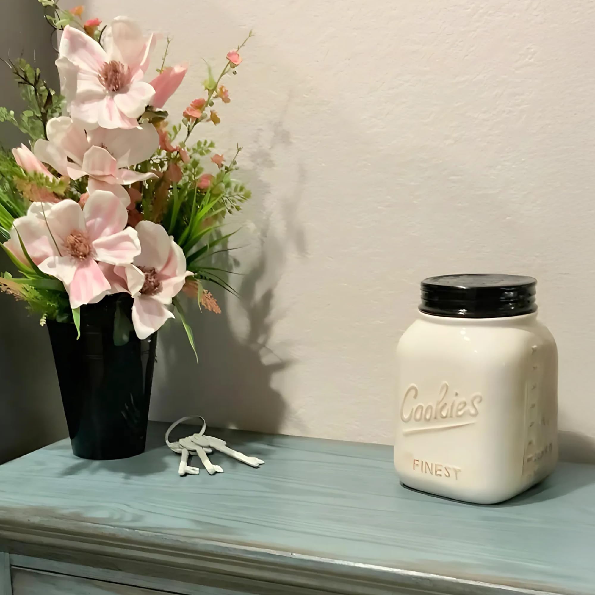 Young's Inc. Ceramic Cookie Jar - Cute Kitchen Counter Storage Canister with Lid - Perfect for Cookies, Coffee, Tea, Candy, Dog Treats, and More - Happy Camper - Mint