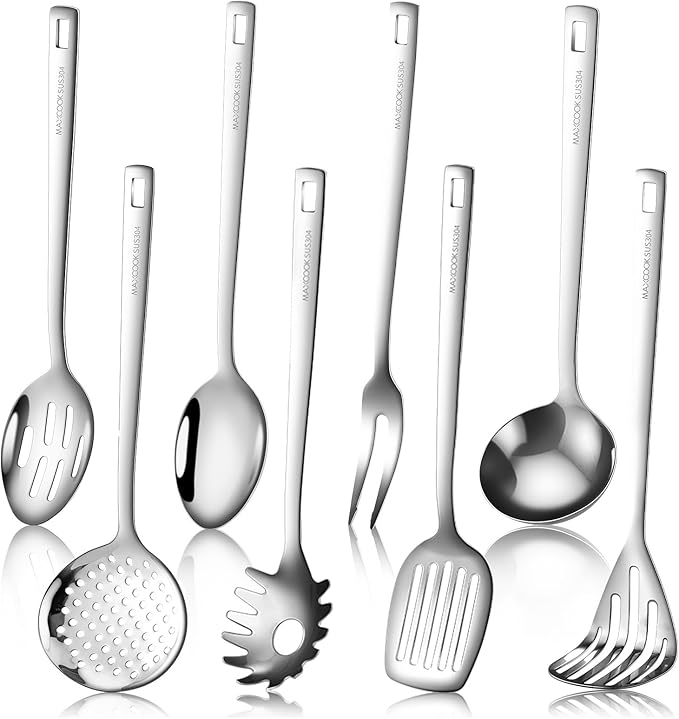 MAXCOOK 18/8 Stainless Steel Cooking Utensil set, 8 Pieces Dishwasher Safe