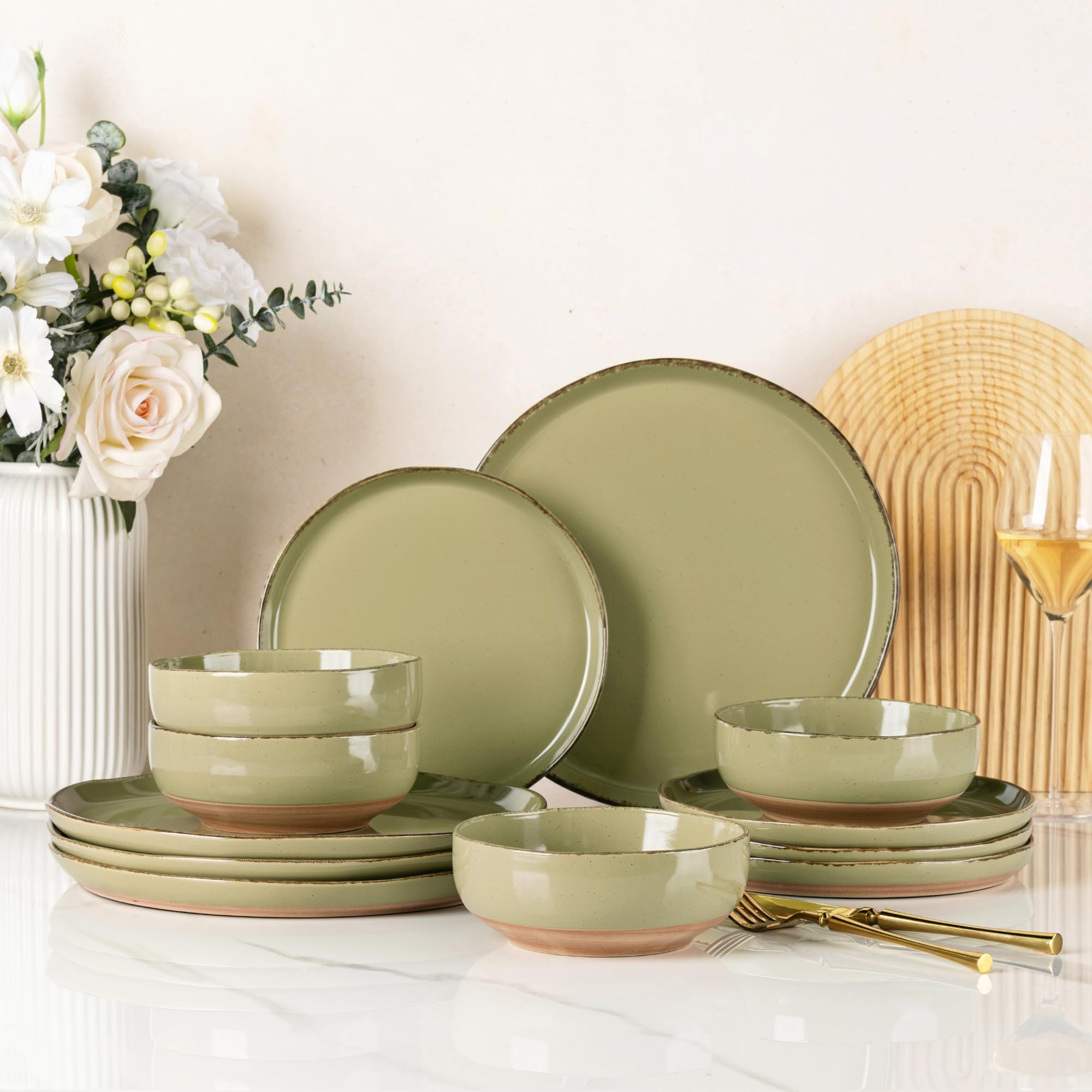 AmorArc Dinnerware Sets for 4, 12 Pieces Ceramic Plates and Bowls Set
