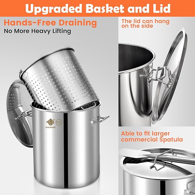 ARC 100QT Stainless Steel Seafood Boil Pot with Basket and Two Brown Paper