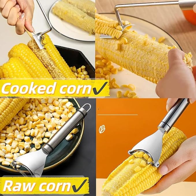 3 Pcs Upgraded Stainless Steel Corn Kitchen Tool set Corn Corn Peeler, Corn Stripper and Corn Holder, Kernel Remover Tool for Home & Outdoor Dining