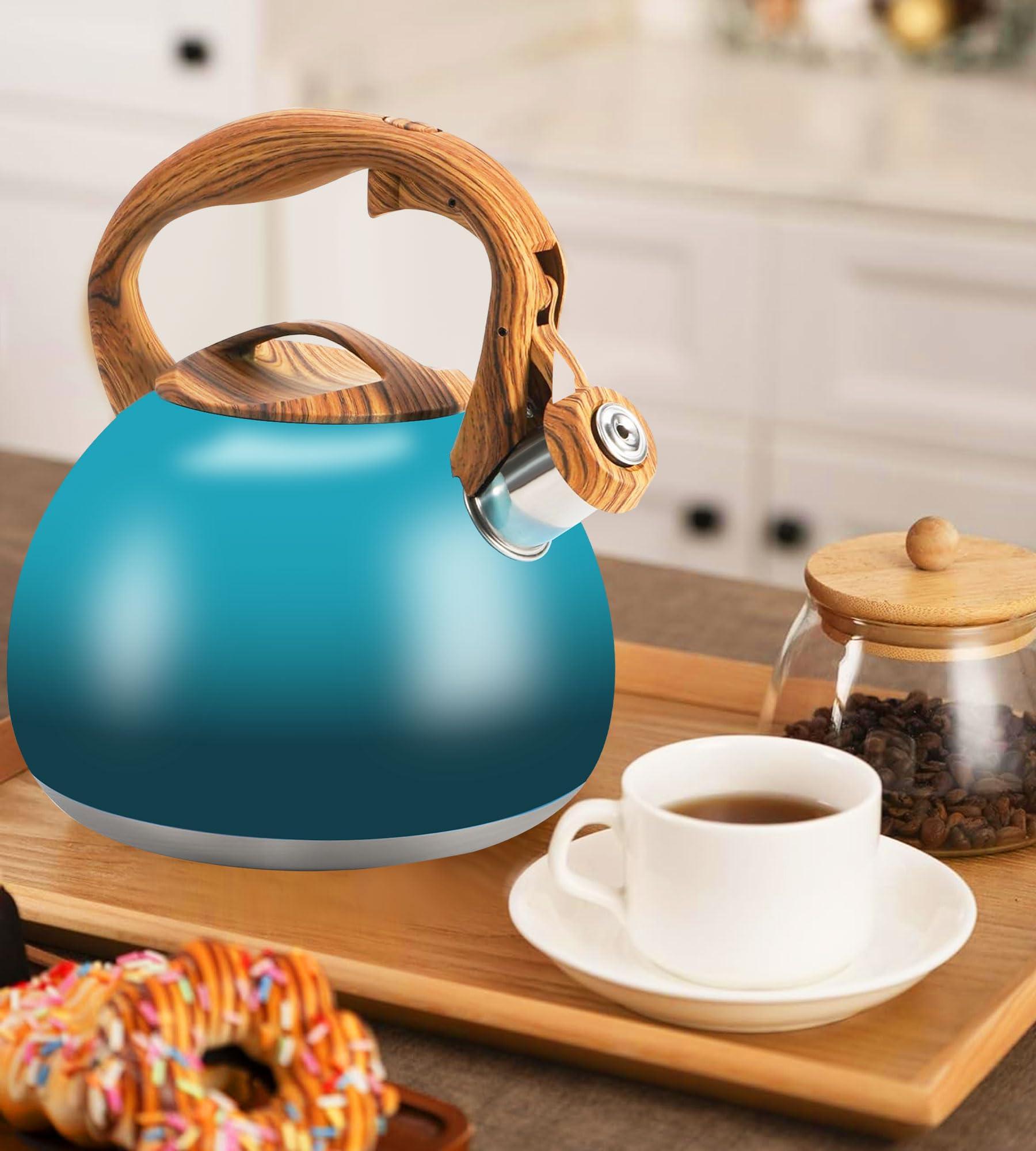 Foedo 3.2Qt Stainless Steel Whistling Tea Kettle Stovetop, Dark Green