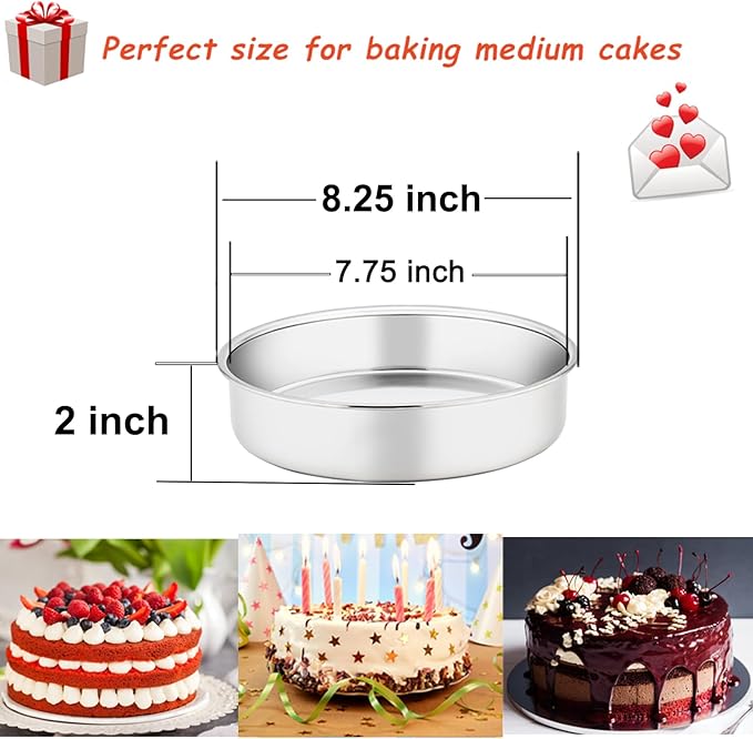 TeamFar 8 Inch Cake Pan, 3 Pcs Round Cake Pan Tier Cake Pan Set
