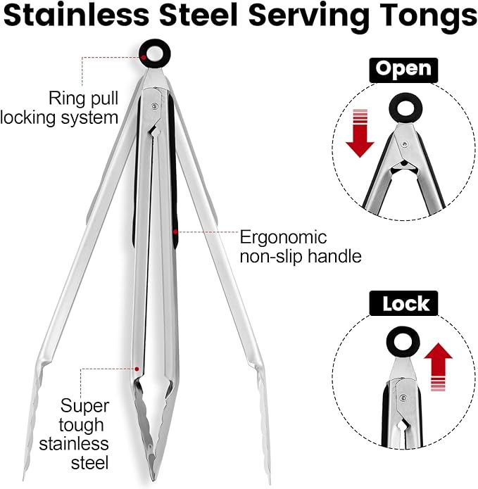 Chengu 12 Pack Stainless Steel Kitchen Tongs 7/9/12 Inches Food Serving Tongs Non Stick Cooking Clips for Kitchen Cooking Barbecue Buffet Wedding Family Gathering Grill Salad