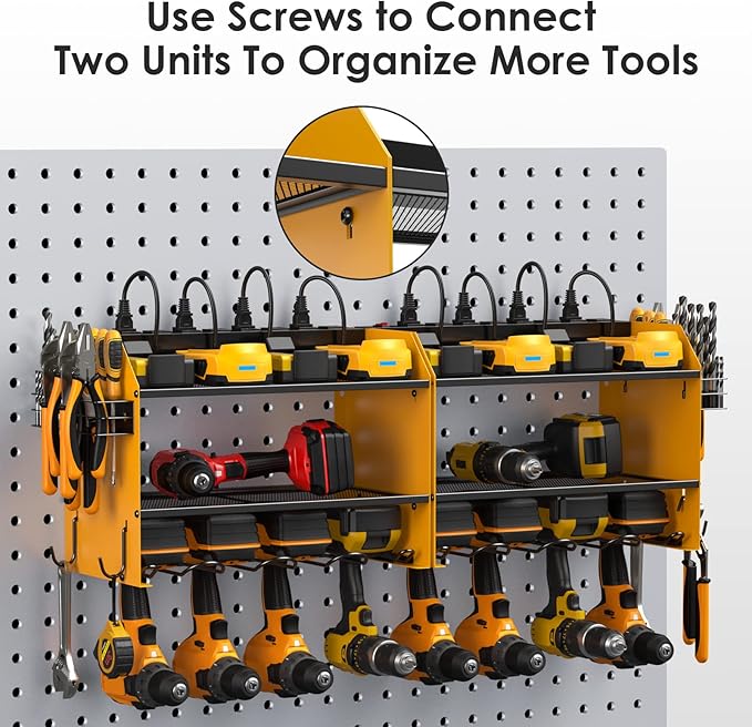 CCCEI Wall Mount Modular Tool Charging Organizer, Yellow, 1 Pack, 3 Tier.