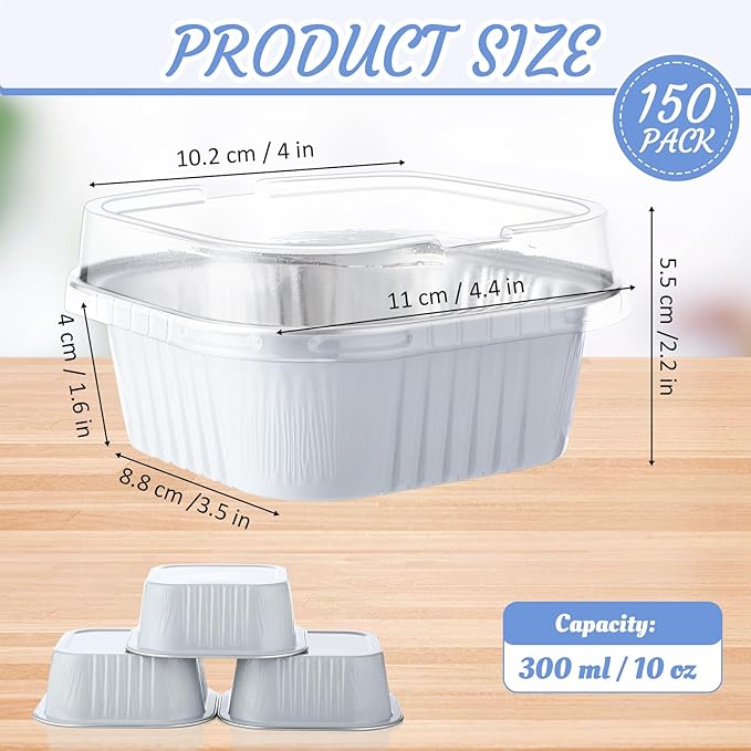 Aoriher 150 Pcs 10 oz Mini Cake Pans with Lids White