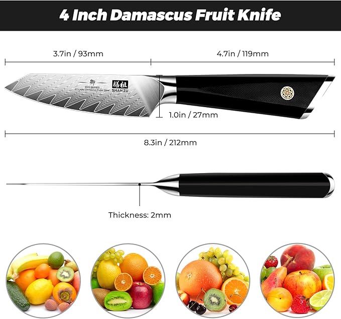 SHAN ZU Damascus Paring Knife,Fruit Knife 4 Inch