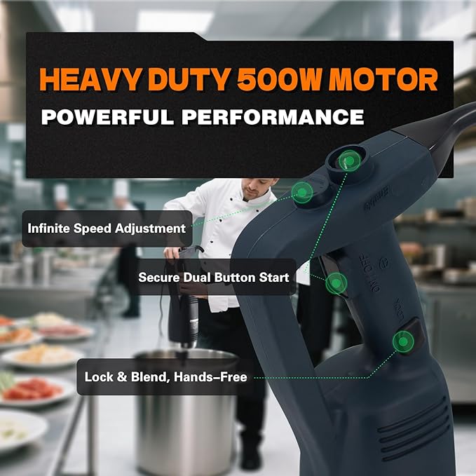 COOLUMA Commercial Immersion Blender, 500W Heavy Huty Hand Blender With 16 Inch Removable Shaft, 6,000-20,000 RPM Variable Speed, Industrial Hand Mixer For Pro Restaurant Kitchen.