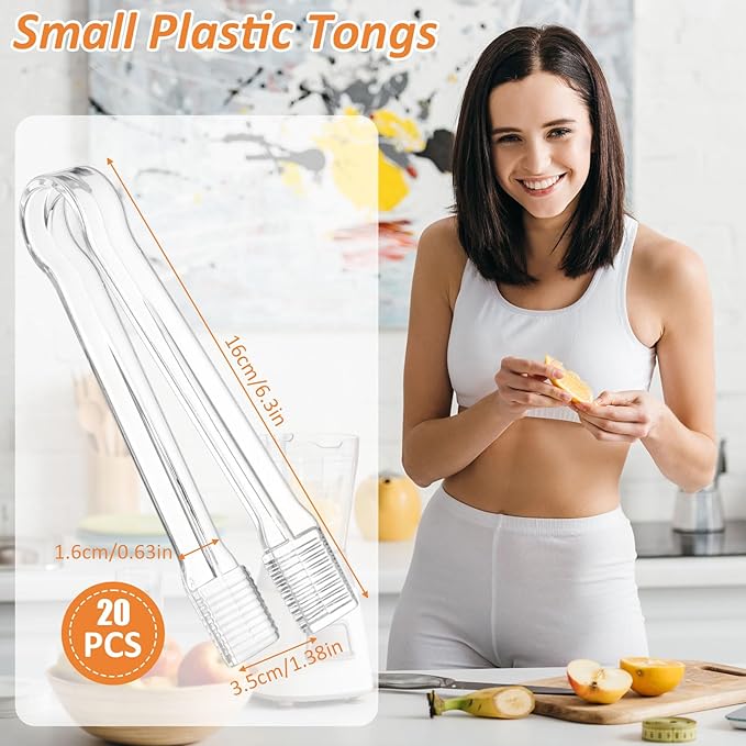 PEASUG 20 PCS Plastic Serving Tongs, Disposable Plastic Tongs