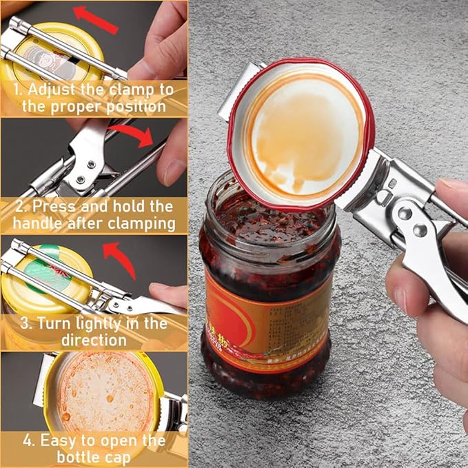 Fiopet Adjustable Multifunctional Stainless Steel Can Opener, 2023 New Stainless Steel Can Opener Bottle Jar Lid Gripper Household Kitchen Tool, Manual Jar Bottle Opener Kitchen Accessories (3 Pcs)