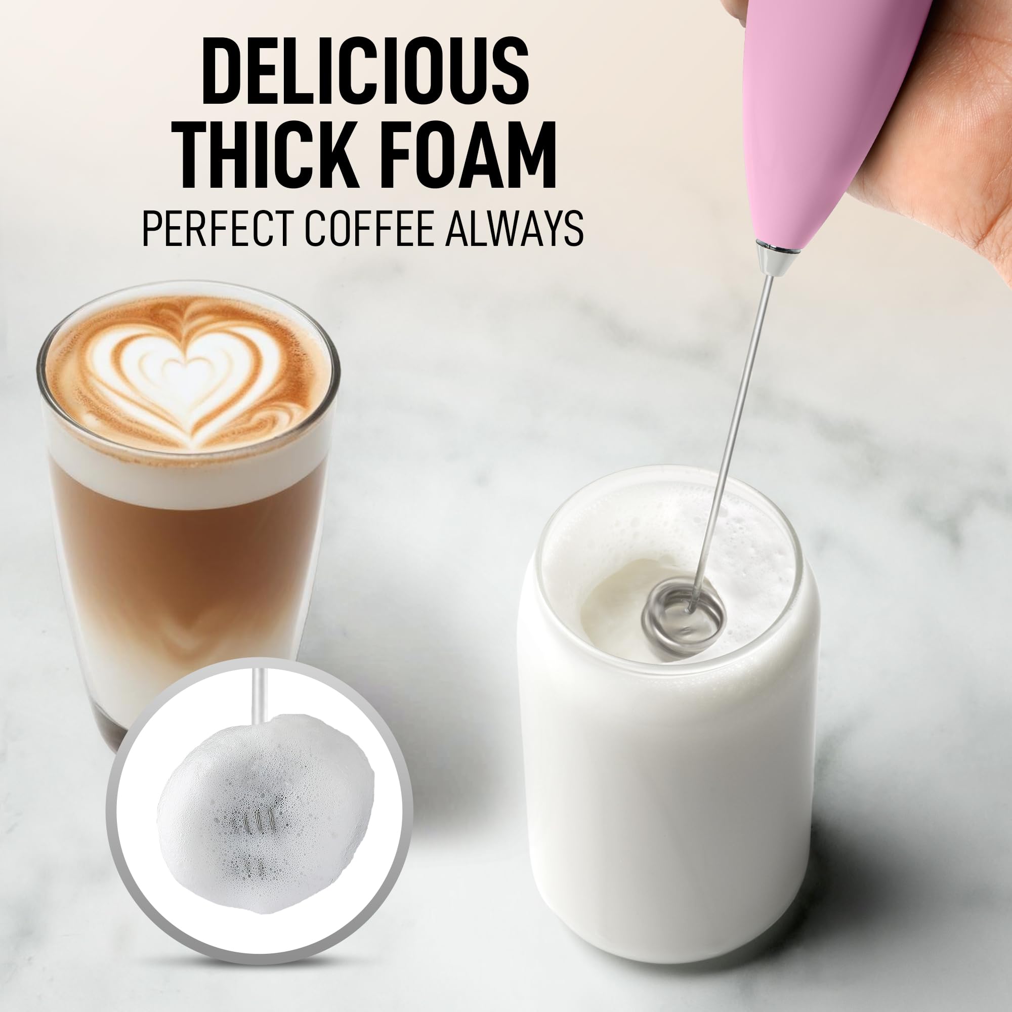 Zulay Kitchen Powerful Milk Frother Wand With Duracell Batteries - Ultra Fast Handheld Drink Mixer - Electric Whisk Foam Maker for Coffee, Lattes, Cappuccino & Matcha - Double Whisk - Lavender