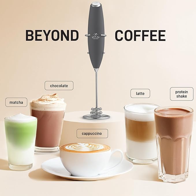 Zulay Kitchen Powerful Milk Frother Wand With Duracell Batteries - Ultra Fast Handheld Drink Mixer - Electric Whisk Foam Maker for Coffee, Lattes, Cappuccino & Matcha - Triple Whisk - Onyx Slate