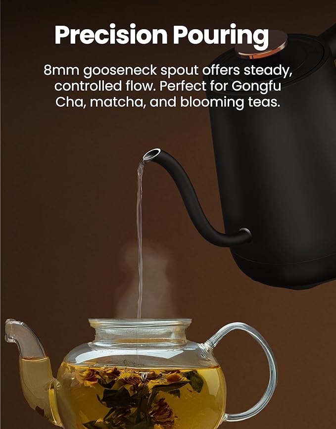 Viante Electric Gooseneck Kettle 0.8L, Pour Over Coffee & Tea, Temp Control