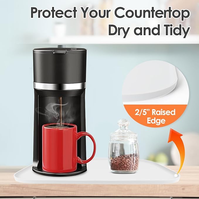Silicone Coffee Maker Mat with Lip for Countertops, 24'' x 16'', White