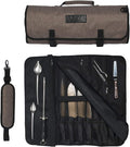Asaya Waxed Nylon Chef Knife Roll Bag with 20 Slots and Zippered Pockets - Professional Chef Knife Bag & Storage Case, Tool Carrier with Shoulder Strap - Knives Not Included (Brown)