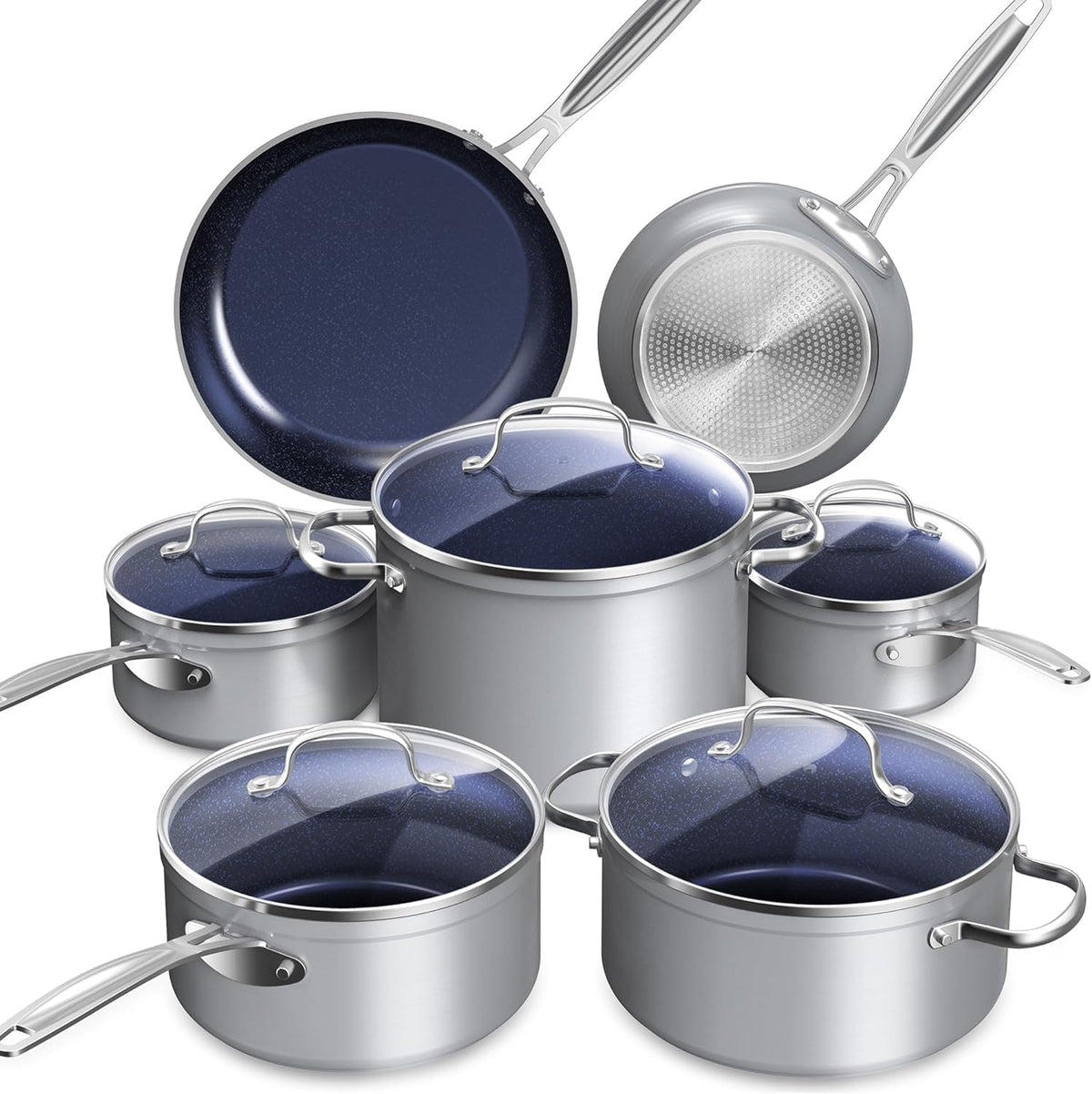 Nuwave Healthy Duralon Blue Ceramic Nonstick Cookware Set, PFAS Free