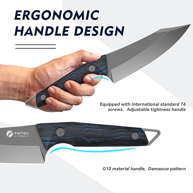 FINTISO 14C28N Steel Viking Knife, Japanese Butcher Knife with G10 Handle, Ultra Sharp Meat Cleaver Boning Knives for Meat Cutting, Outdoor Kitchen Chef Knives Best Gift (Red)