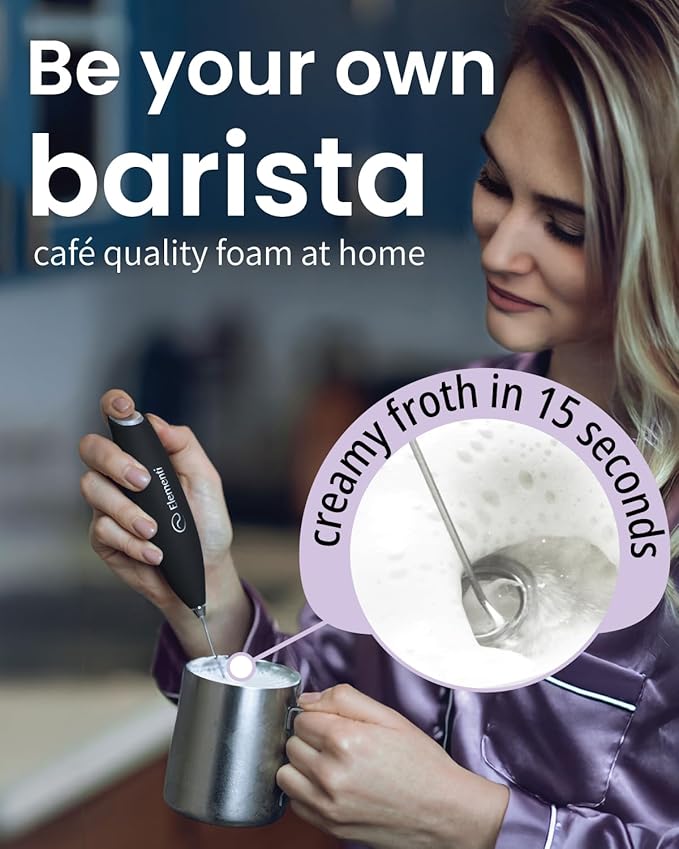 Elementi Electric Milk Frother Handheld - Make Creamy Lattes, Delicious Cappuccinos and Perfect Drinks - Compact Mixer & Coffee Stirrer with Whisk (White)