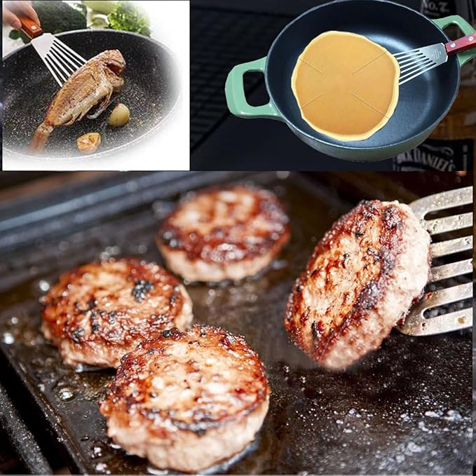 La Cuisine Extra Flexible Stainless Steel Fish Slotted Spatula Turner with Beveled Edge Wood handle, 6.5" Blade, 11" Length for Flipping Fish, Eggs, Pancakes, Patties & Fries