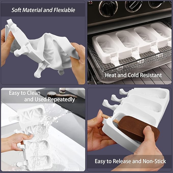 Sakolla 2 Pack 4 Cavities Diamond Shape Silicone Popsicle Molds