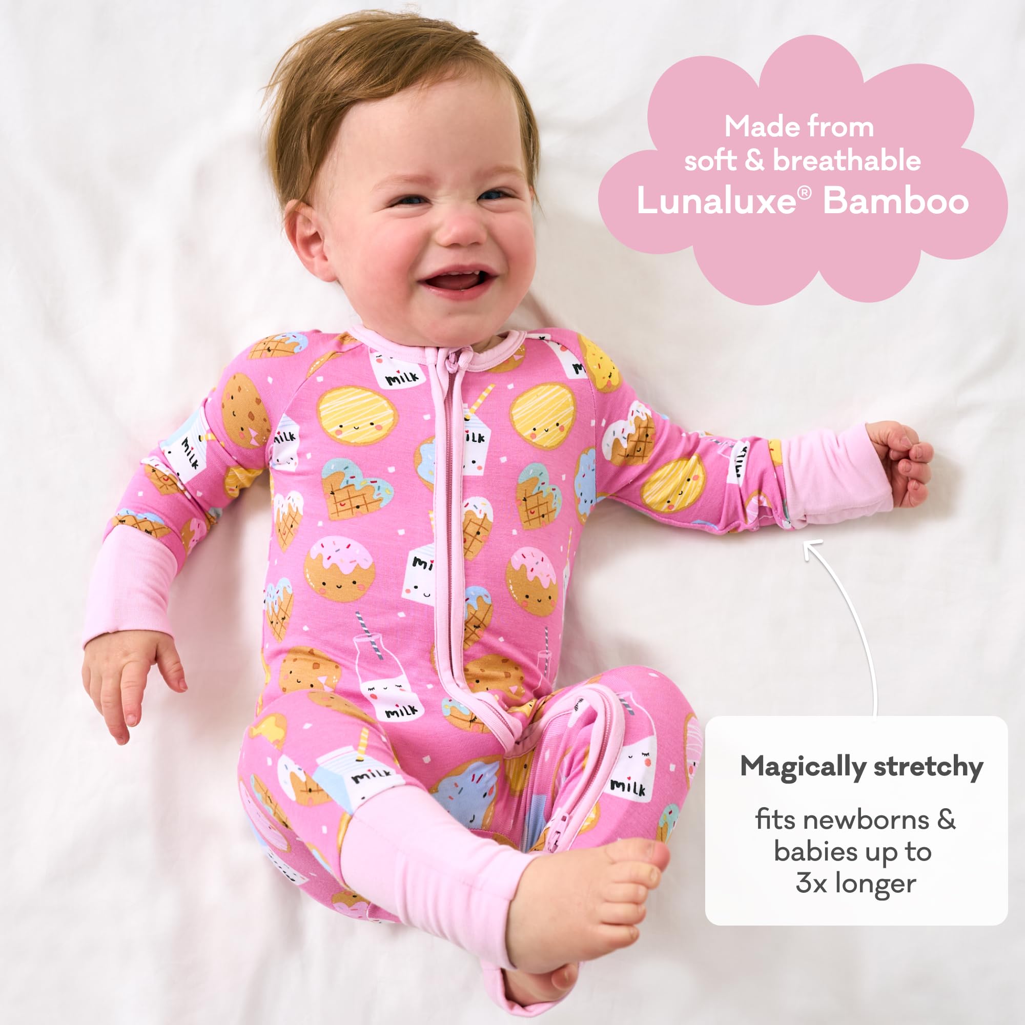 Little Sleepies Baby Pajamas, Pink Cookies & Milk, 3-6M
