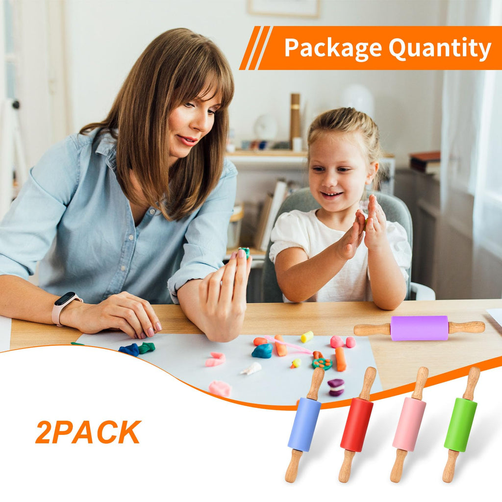 Honglida Mini Silicone Rolling Pin for Kids, Non-stick Surface Wood Handle, 9 Inch 2 Pack