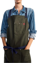 hedley & bennett Crossback Chef Apron, Pockets & Towel Loop, Olive Green