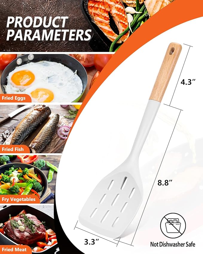 Badiano Silicone Spatula, Non Stick Turner for Cooking, Food Grade, White