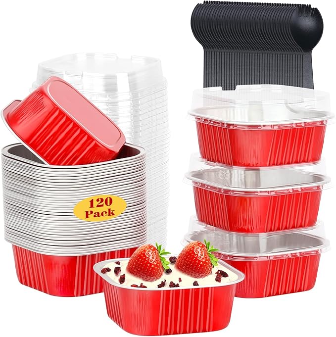 LNYZQUS 5oz Mini Cake Pans with Lids, Individual Brownie Tins 120 Pack